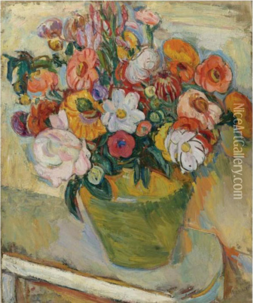 Flowers On A White Table Oil Painting - Abraham Manievich