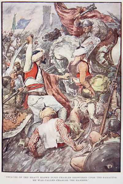 Because of the Heavy Blows Duke Charles Showered upon the Saracens he was Called Charles the Hammer, illustration from The Story of France Told to Boys and Girls by Mary Macgregor, 1920 Oil Painting - William Rainey