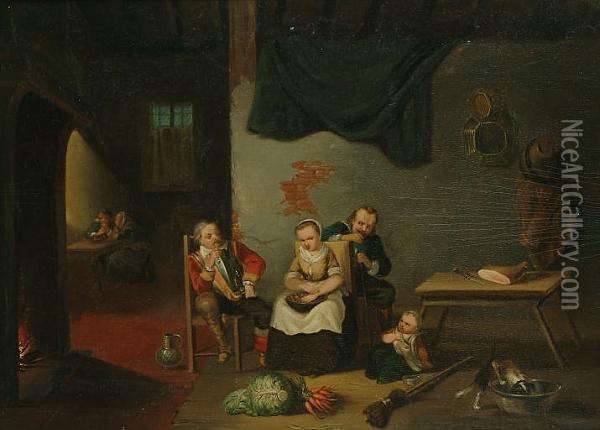 A Kitchen Interior Oil Painting - David The Younger Teniers