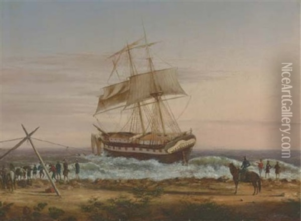 The "caspian" Run Aground Oil Painting - Charles DeWolf Brownell