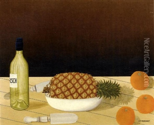 Nature Morte Avec Ananas Et Oranges Oil Painting - Dominique Paul Peyronnet