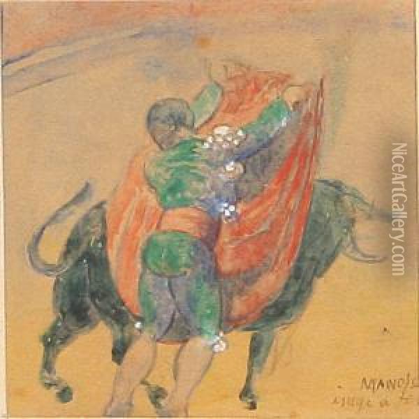 Bullfighter Oil Painting - Manolo Hugue