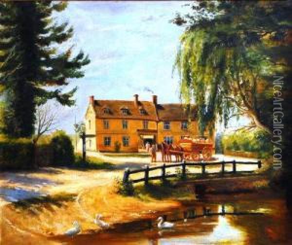Thebull At Barton Mills Oil Painting - Mabel Parker