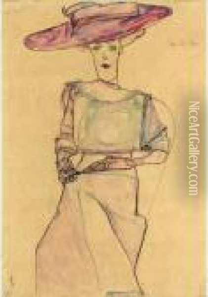Portrat Von Frau Dr. Horak 
(portrait Of Frau Dr. Horak) - Recto Stehende Figur (standing Figure) - 
Verso Oil Painting - Egon Schiele
