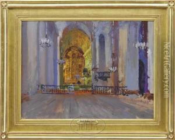 Interior Entrance To The Cathedral Oil Painting - Julius C. Rolshoven