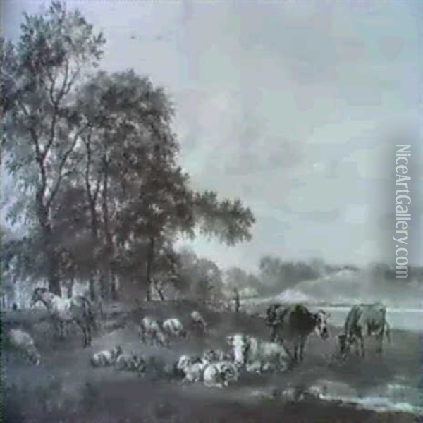 Vieh Auf Der Weide Oil Painting - Pieter Gerardus Van Os