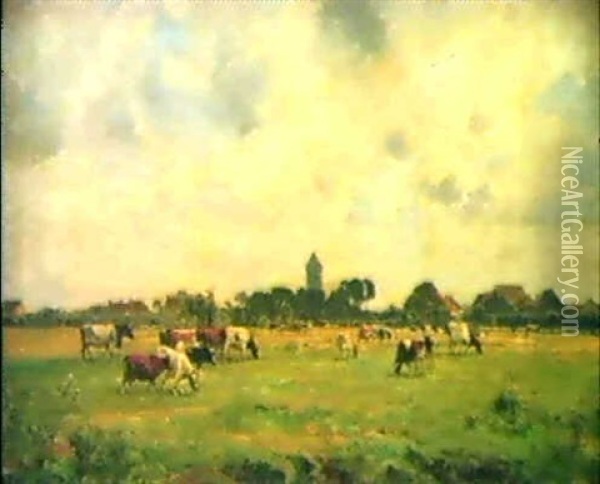 Paysage Des Flandres Avec Vaches Au Paturage Oil Painting - Hendrick van der Hecht