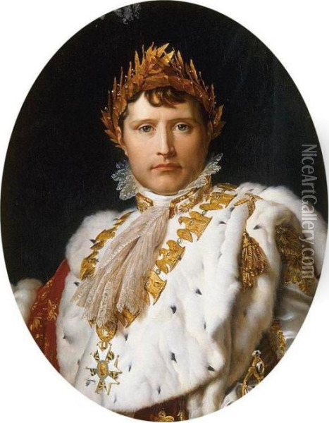Portrait Of Napoleon I In His Imperial Robes Oil Painting - Baron Francois Gerard
