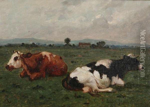 Koeien In Landschap Oil Painting - Louis Marie Dominique Romain Robbe