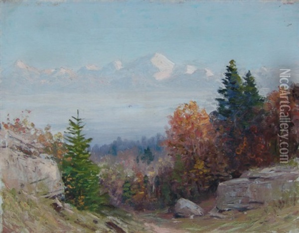 Mont Blanc Du Saleve/mont Blanc Et Les Alpes Oil Painting - Albert Henri John Gos