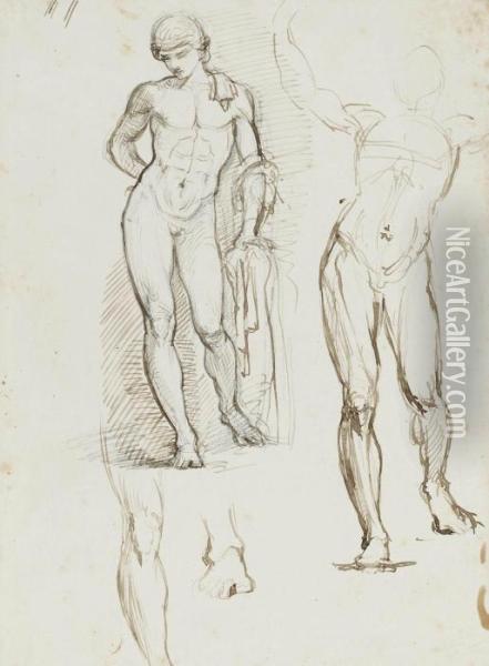 A Sheet Of Studies After The Antique Including A Sculpture Of Antinous Oil Painting - George Richmond