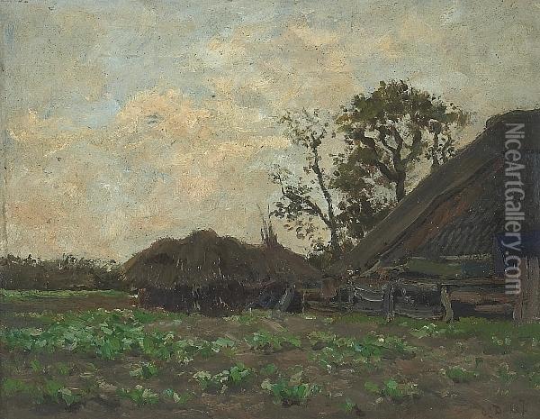 On The Farm; The Old Barn (a Pair) Oil Painting - Carel L. Ii Dake