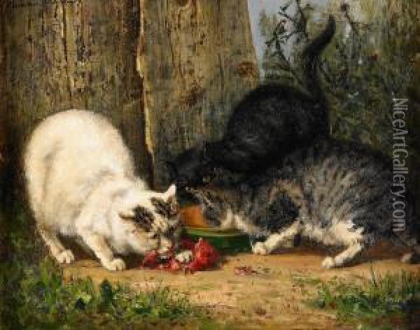 Katter Vid Matskalen Oil Painting - Clementine/clemence Nielssen