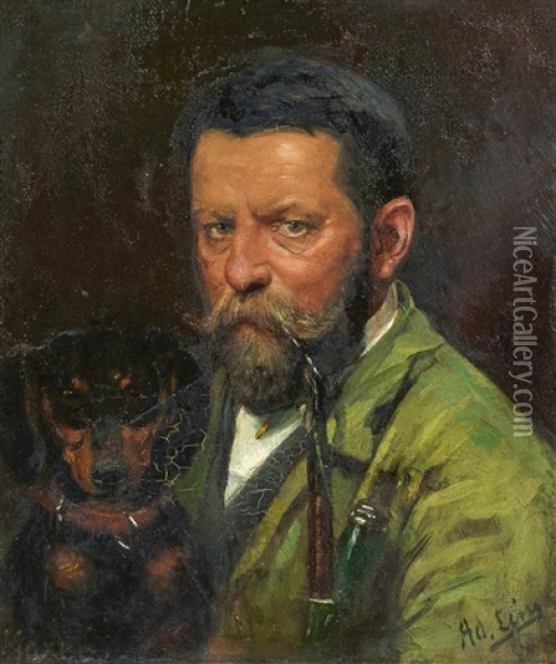 Selbstportrat Oil Painting - Adolf Lins