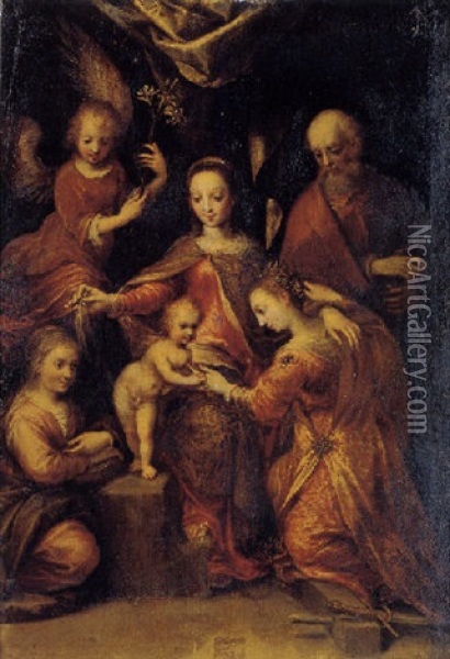 The Mystic Marriage Of Saint Catherine Oil Painting - Dirk de Quade van Ravesteyn