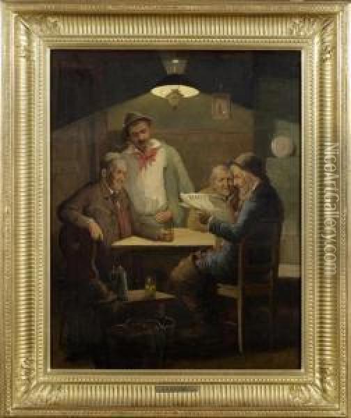 Four Men In A Hostelry Oil Painting - Adolphe Charles Ed. Steinheil