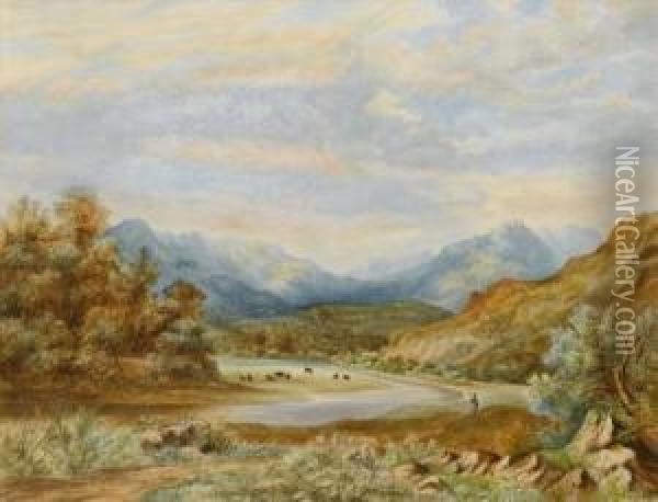 -mountainouslandscape With River Valley Oil Painting - Charles Frederick Buckley