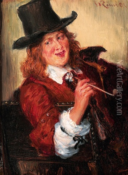 Portrait Eines Jungen Mannes In Historischer Tracht Mit Tonpfeife Oil Painting - Wilhelm Karl Raeuber