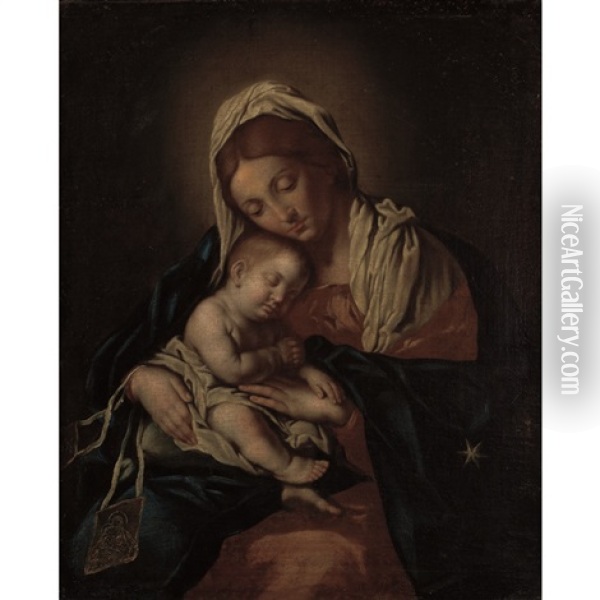 Madonna And Child With A Carmelite Scapular Oil Painting - Giovanni Battista Salvi (Il Sassoferrato)