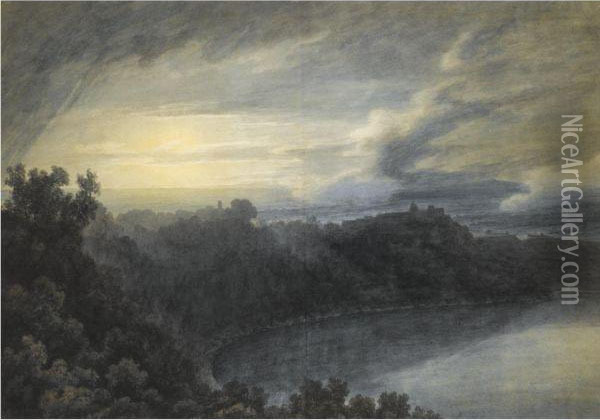 The Lake Of Albano And Castel Gandolfo Oil Painting - John Robert Cozens