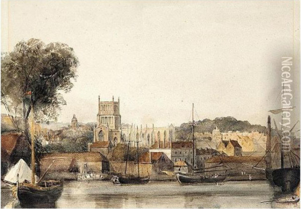Bristol Cathedral From Wapping Looking Across Canon's Marsh Oil Painting - Peter de Wint