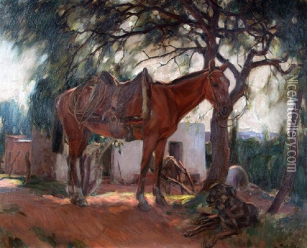 A La Sombra Oil Painting - Juan Pelaez