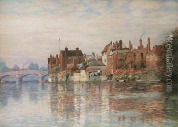 The Thames At Slough - Oil Painting - George Dunkerton Hiscox