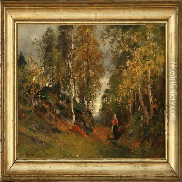 Autumn Forest Scene Oil Painting - Hans Marius Wilhelm Lovaas