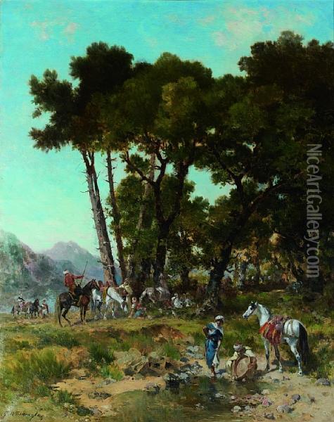 Setting Up Camp Oil Painting - Georges Washington