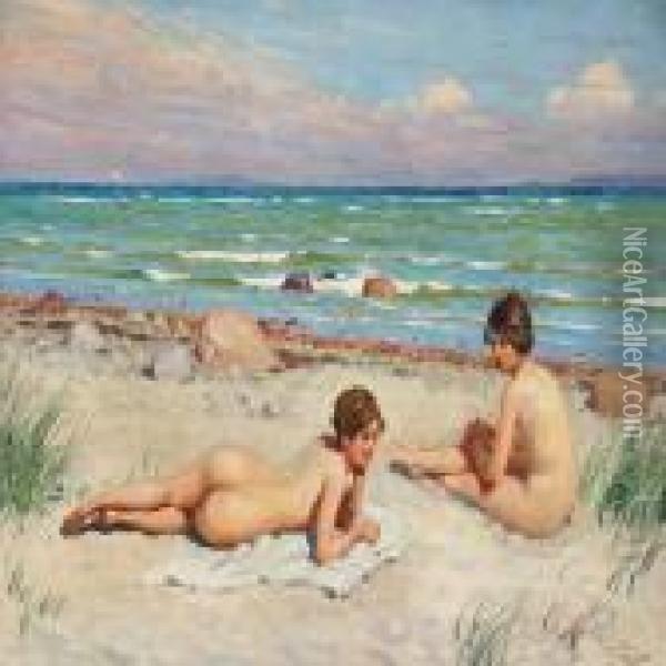 Two Girls At Thebeach Oil Painting - Paul-Gustave Fischer