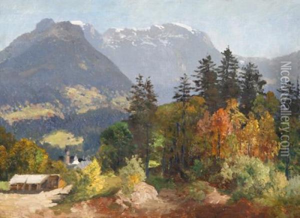 Oberbayrischegebirgslandschaft Oil Painting - Johann Sperl