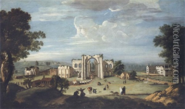 A Church Procession Entering Furness Abbey Oil Painting - Thomas (of Derby) Smith