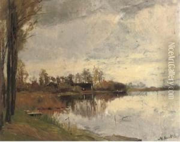 Vechtgezicht Bij Vreeland: The River Vecht In Autumn Oil Painting - Nicolaas Bastert