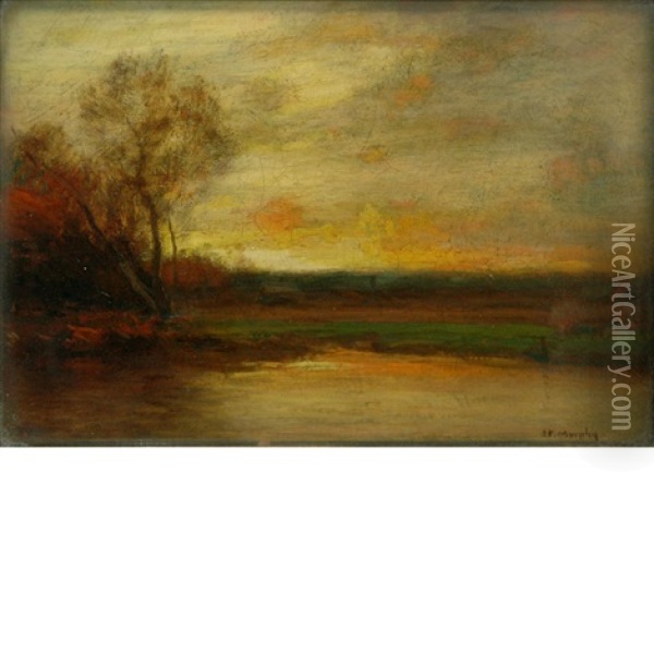 Landscape At Sunset Oil Painting - John Francis Murphy