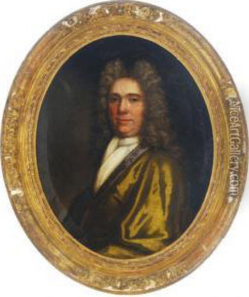 Portrait Of A Gentleman, Half-length, In A Golden Silk Coat Oil Painting - Thomas Murray