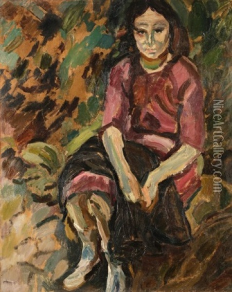Femme Assise Les Mains Jointes Oil Painting - Maurice Albert Loutreuil