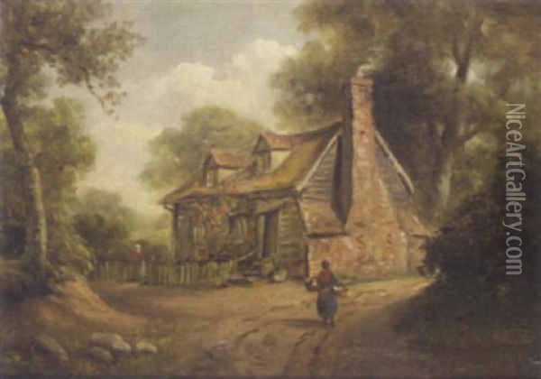Cottage Scene Oil Painting - John Moore Of Ipswich