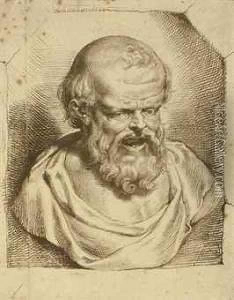 A Bust Of Democritus, After Sir Peter Paul Rubens Oil Painting - Lucasemil I Vorsterman