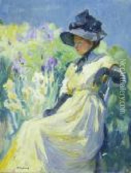Woman In A Garden Oil Painting - Mabel May Woodward