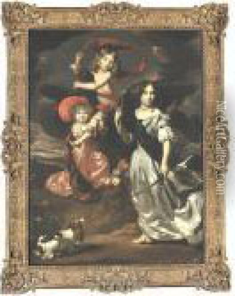 Portrait Of Three Children As Ceres, Ganymede, And Diana Oil Painting - Nicolaes Maes