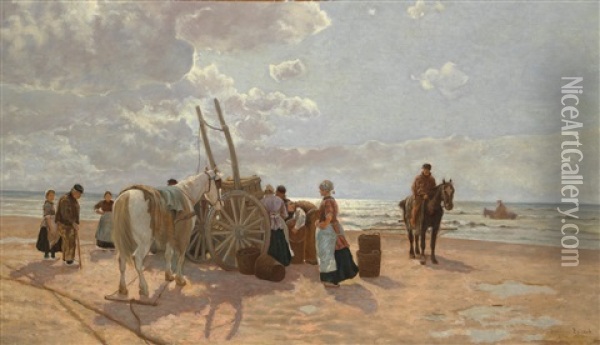 Fisherman On The Beach Oil Painting - Hermann Baisch