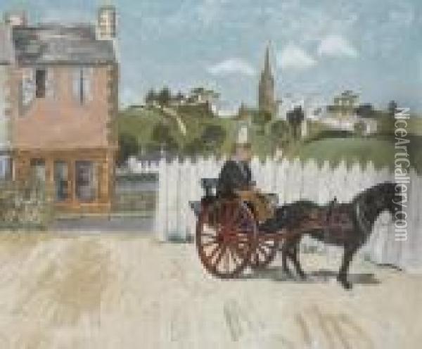 Pony And Trap, Ploare, Brittany Oil Painting - Christopher Wood