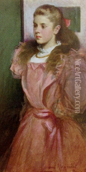 Young Girl In Rose (portrait Of Eleanora Randolph Sears) Oil Painting - John White Alexander