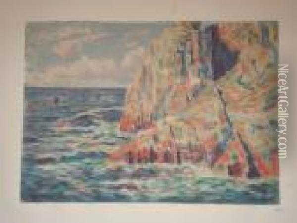 Les Rochers Rouges, Ou La Mer A Camaret Oil Painting - Maximilien Luce