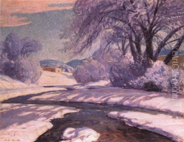 Adobe In Winter Landscape Oil Painting - Sheldon Parsons