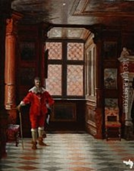 Christian Iv In The Grand Hall Of Rosenborg Castle Oil Painting - Josef Theodor Hansen