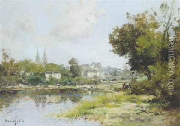 Village By A River Oil Painting - Maurice Levis