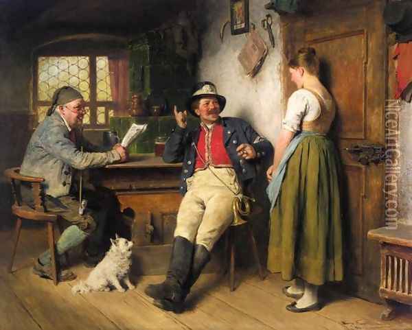 Messenger's Story (Postillon in der Wirtsstube) Oil Painting - Hugo Kauffmann