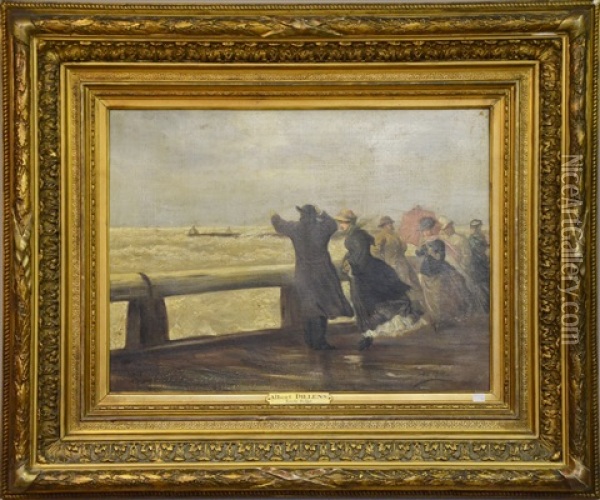 Elegantes En Bord De Mer Oil Painting - Albert (Albrecht) Dillens