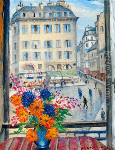 Autumn Bouquet, View From A Paris Window Oil Painting - Christopher Richard Wynne Nevinson